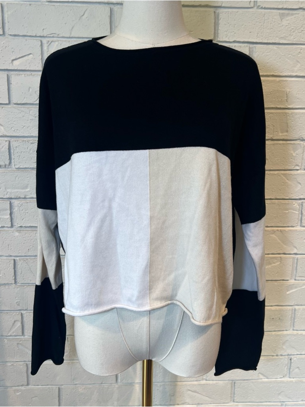 Planet by Lauren G Colorblock Cropped Lightweight Sweater Womens L
